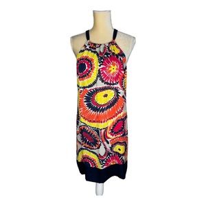 Trina Turk Neck Tie Silk Dress Swirls‎ Floral Yellow Red Size 4